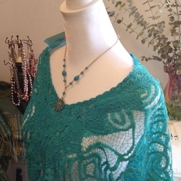 🆕NWT Teal Cover up/Lace Shirt w/undershirt - Picture 12 of 12